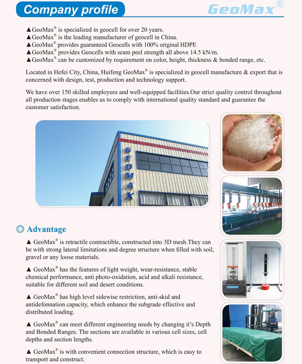 Geomax HDPE Geocell Cellular Confinement for Ground Stabilization Slope Protection Ground Grid